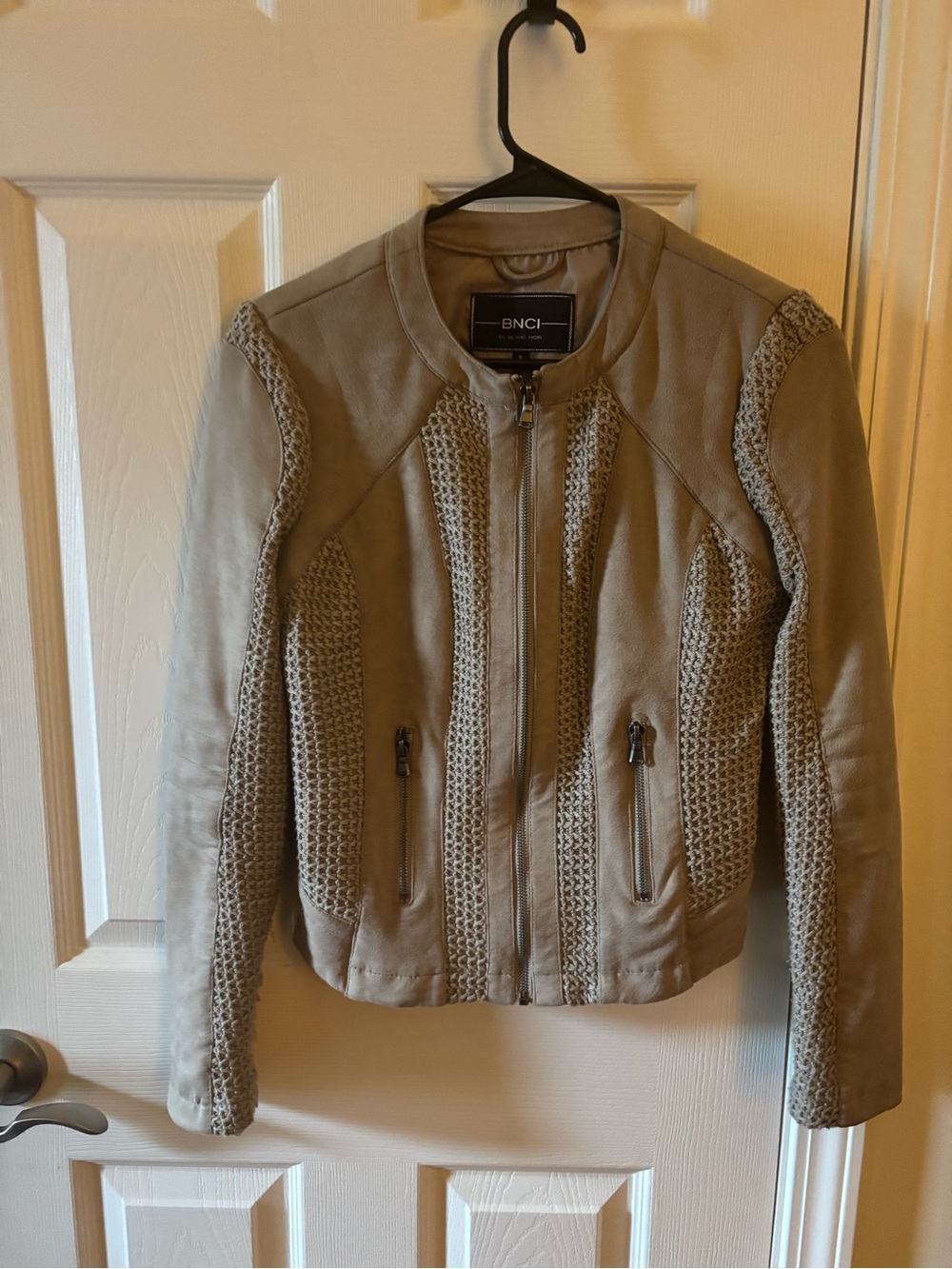 BNC Women's Taupe Knit-Trim Bomber Jacket